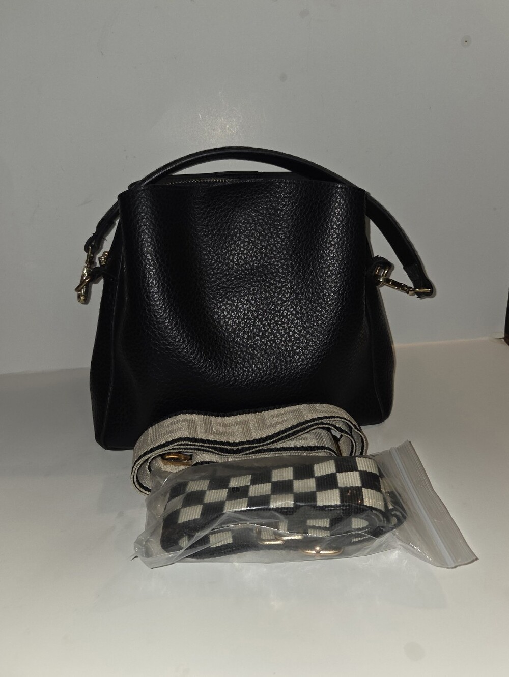 Sondra Roberts Crossbody Bag in Black Textured Vegan Leather + 2 Straps